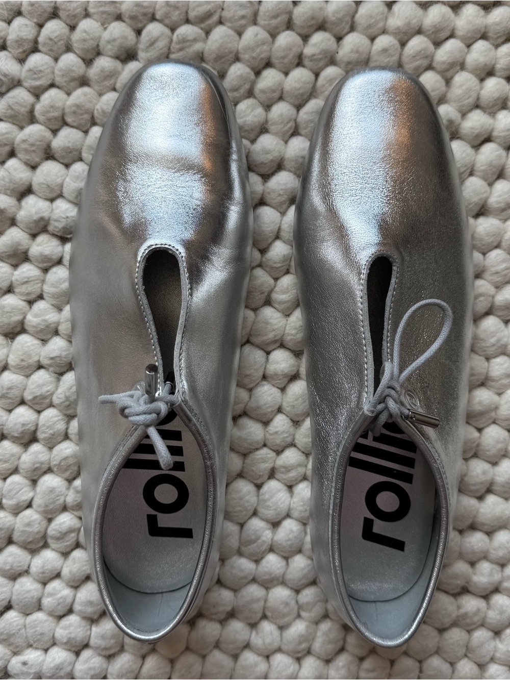 Rollie Metallic Silver Leather Slip-On Loafers for Women — Worn Once